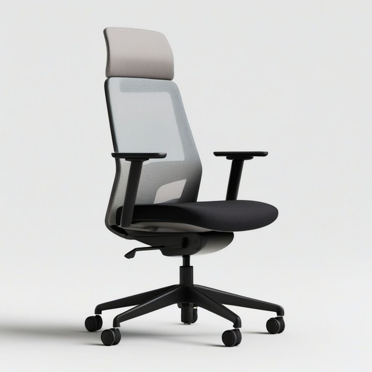 Ergonomischer Drehstuhl mit Kopfstütze und Netzrücken, Schwarz/Grau, 66 x 66 x 116–126 cm