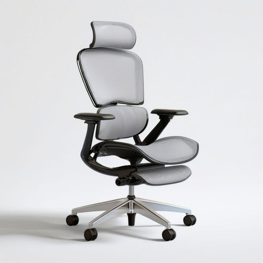 Ergonomischer Bürodrehstuhl mit Kopfstütze, Netzgewebe Grau/Schwarz/Silber, 68 x 68 x 115–130 cm