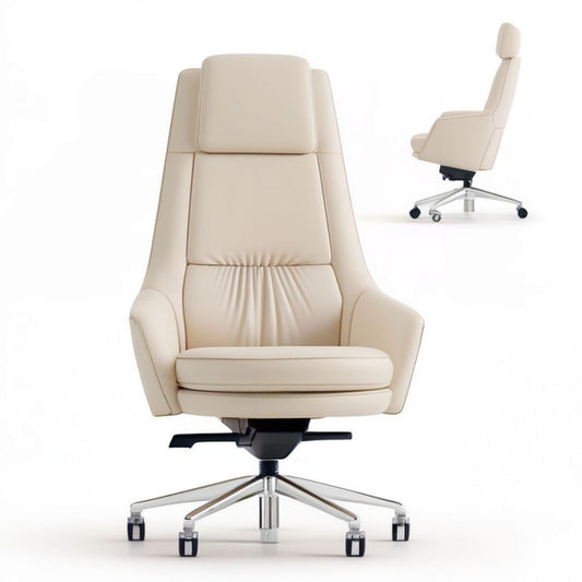 Ergonomischer Bürodrehstuhl mit Kopfstütze und Armlehnen, Cremeweiss, 68 x 68 x 126–136 cm