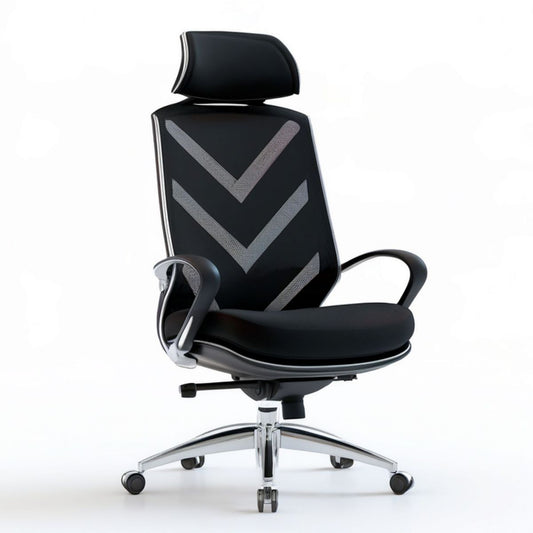 Ergonomischer Bürostuhl mit Kopfstütze und Netzrücken, Schwarz/Grau/Silber, 66 x 66 x 120–130 cm