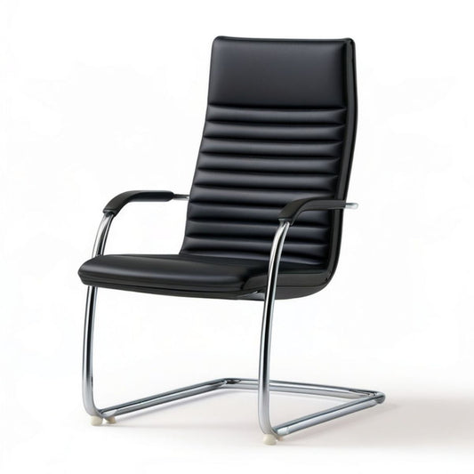 Freischwinger-Bürostuhl aus schwarzem PU-Kunstleder mit verchromtem Stahlgestell, 58 x 64 x 102 cm