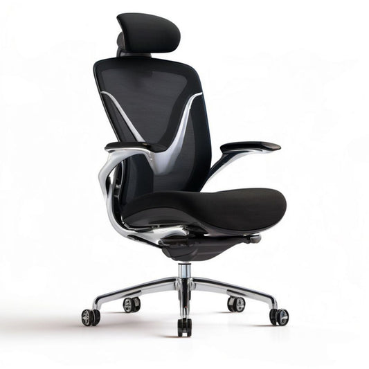 Ergonomischer Bürostuhl mit Kopfstütze, Schwarz/Silber, 65 x 65 x 118–128 cm