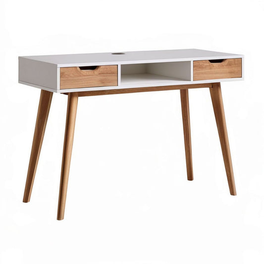 Schreibtisch Weiss/Naturholz mit 2 Schubladen und offenem Fach, 120 x 60 x 75 cm