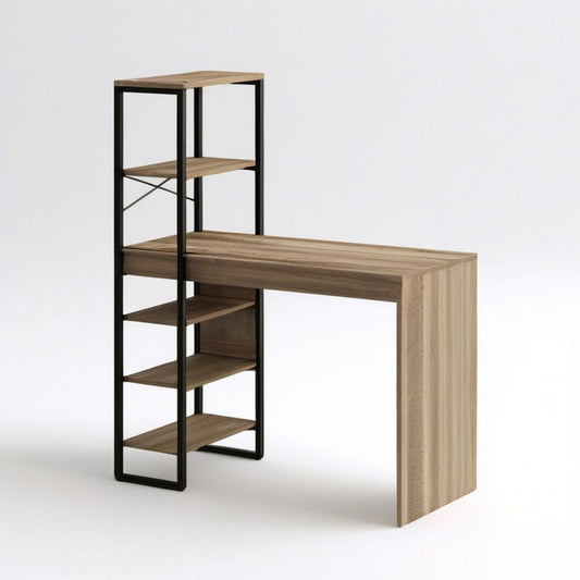 Schreibtisch mit integriertem Regal 120 x 50 x 150 cm in Eichenoptik und Schwarz