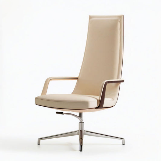 Drehbarer Bürostuhl aus PU-Kunstleder Beige/Silber 65 x 68 x 112–122 cm