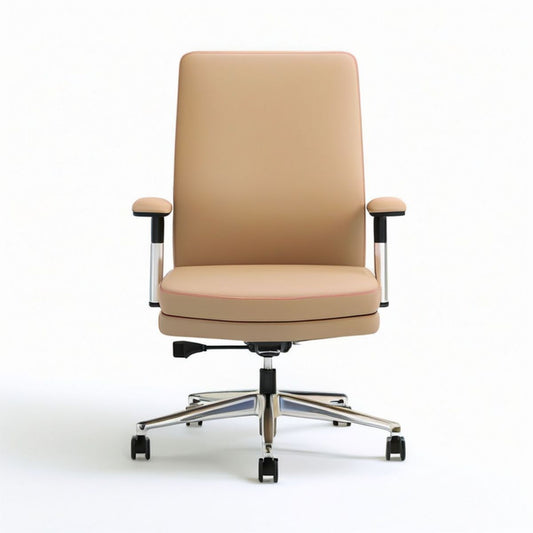 Höhenverstellbarer Bürodrehstuhl mit Armlehnen, 64 x 64 x 114–124 cm, Beige/Schwarz/Silber, PU-Kunstleder und Aluminium