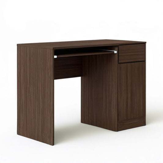 Schreibtisch mit Tastaturauszug, Schublade und Tür, 120 x 60 x 75 cm, Nussbraun