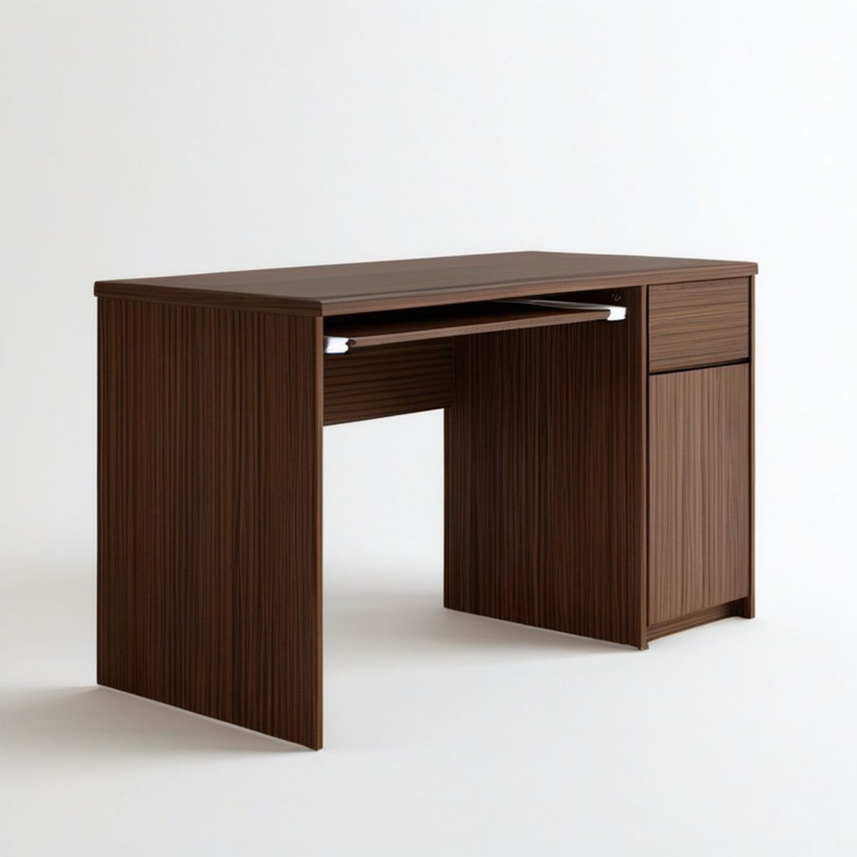 Schreibtisch in dunkler Nussbaumoptik mit Tastaturauszug, Schublade und Türfach, 120 x 60 x 75 cm