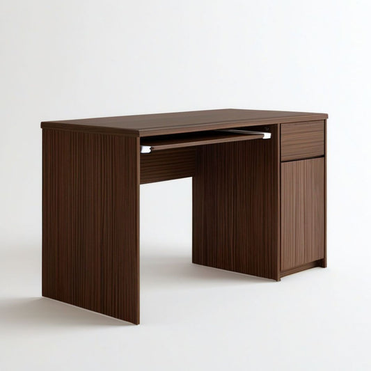 Schreibtisch in dunkler Nussbaumoptik mit Tastaturauszug, Schublade und Türfach, 120 x 60 x 75 cm
