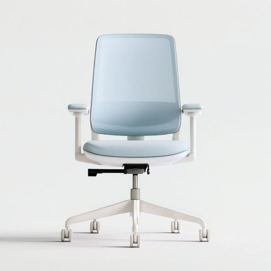 Ergonomischer Drehstuhl mit Armlehnen, höhenverstellbar, Hellblau/Weiss, 62 x 62 x 96–106 cm
