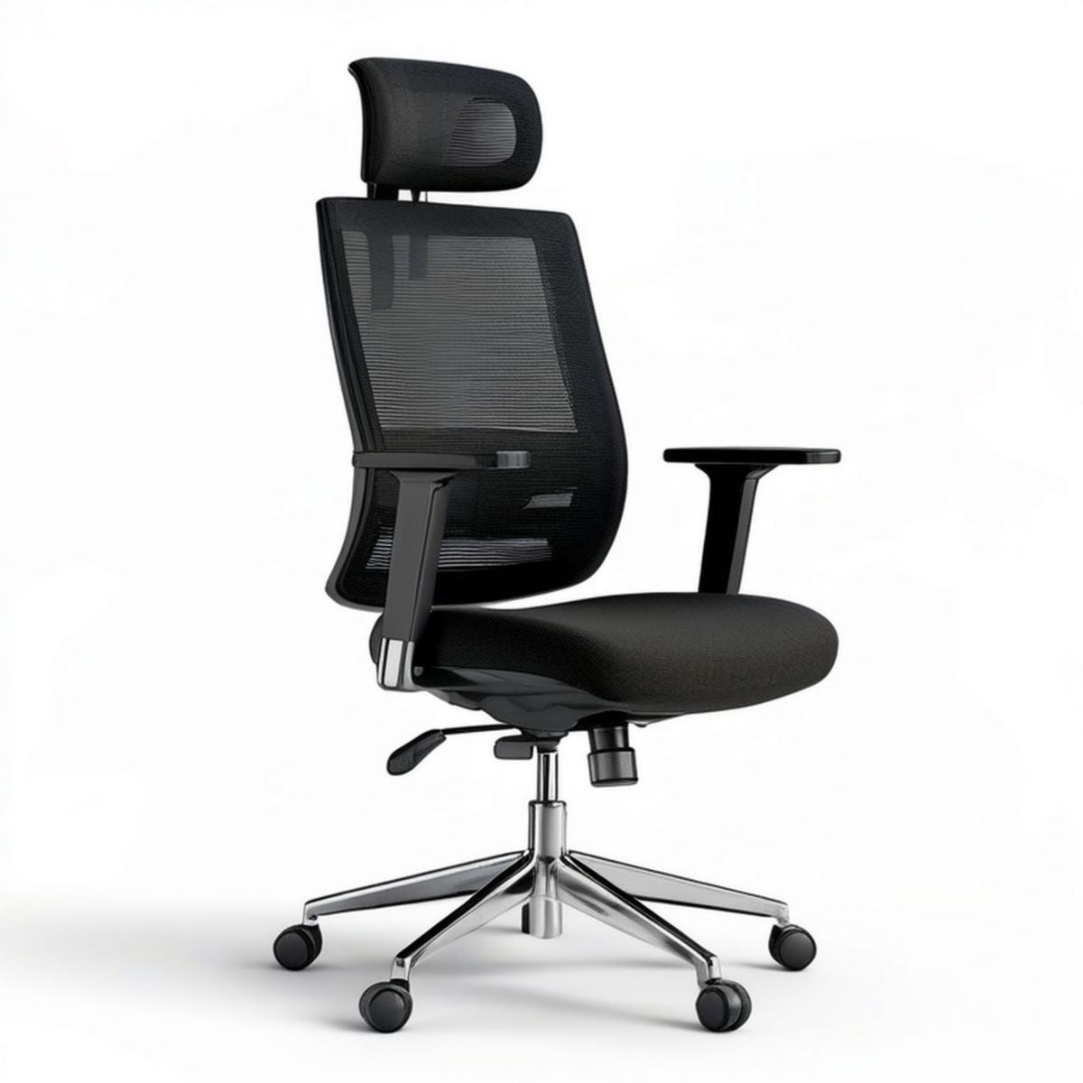 Ergonomischer Bürostuhl mit Netzrücken, Kopfstütze und Armlehnen, Schwarz/Silber, 66 x 66 x 116–126 cm
